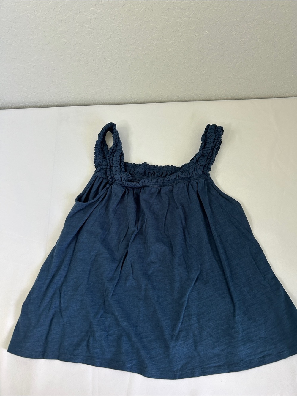 LOFT Outlet Blue Smocked Ruffle Tank Small Flowy Feminine Top